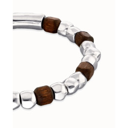 Pulsera elástica de cuentas en plata y madera